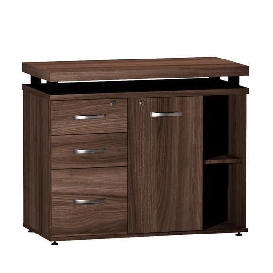 Imagem de Mesa Complemento Com Armário Aparador 03 Gavetas PE40 Pandin Walnut