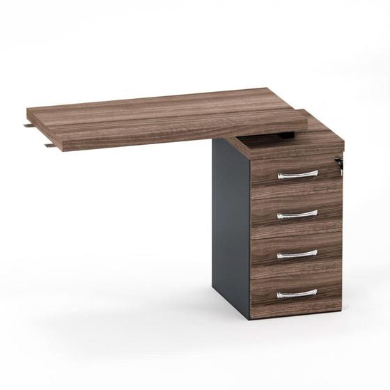 Imagem de Mesa Complemento com Pe Gaveteiro de 4 Gavetas Pe 40 Pandin Walnut e Grafito  1.05 M