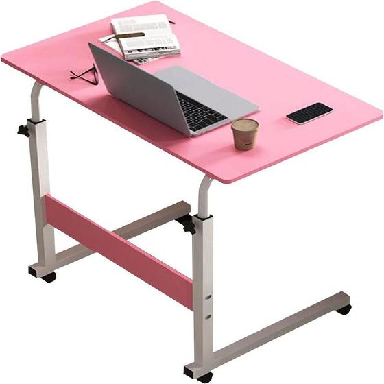 Imagem de Mesa computador notebook com rodinhas altura ajustavel rosa