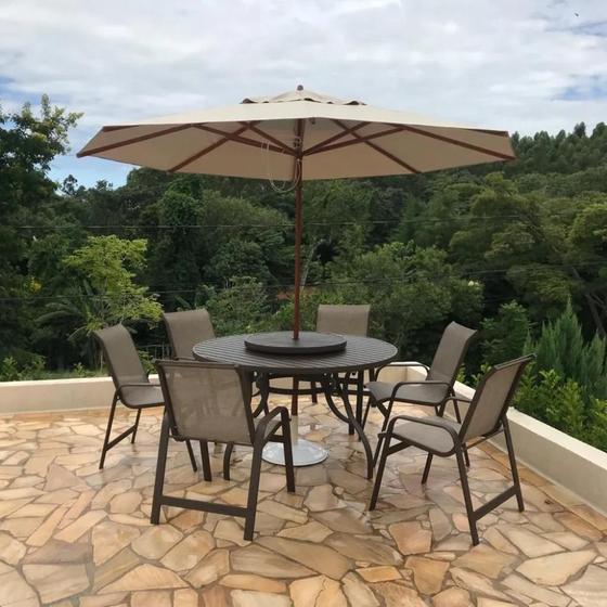 Mesa De 1,30m + 6 Cadeiras Para Área Externa + 1 Guarda Sol - Sarah ...