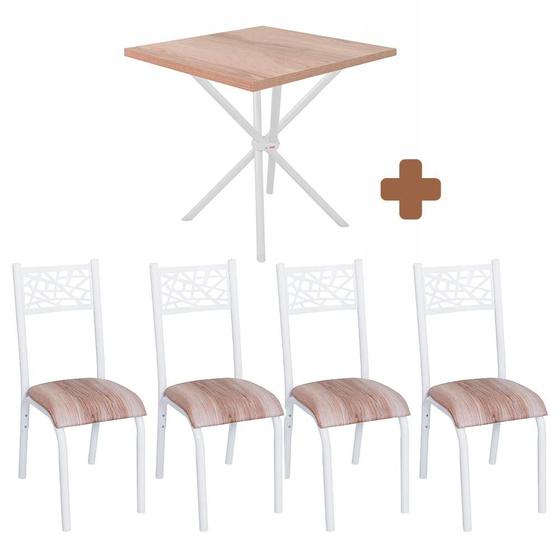 Imagem de Mesa de Aço com 4 Cadeiras em Aço Branco Carvalho com Estofado Capuccino Shele Jm Móveis