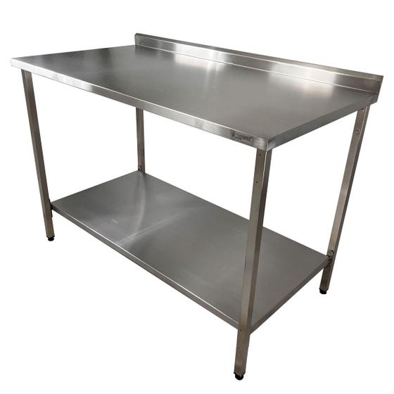 Imagem de Mesa de Aço Inox Industrial 100x60x90 cm com 1 Prateleira Plano Liso com Espelho Nortinox