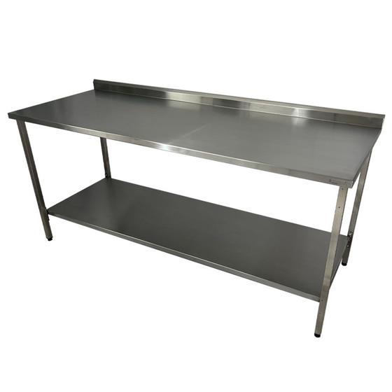 Imagem de Mesa de Aço Inox Industrial 190x70x90 cm com 1 Prateleira Plano Liso com Espelho Nortinox