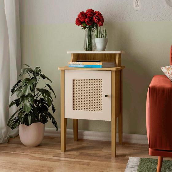 Mesa De Apoio Com 1 Porta Artely Charlotte Cor Cavalho com Off White Menor preço em Mesa De Apoio Com 1 Porta Artely Charlotte Cor Cavalho com Off White