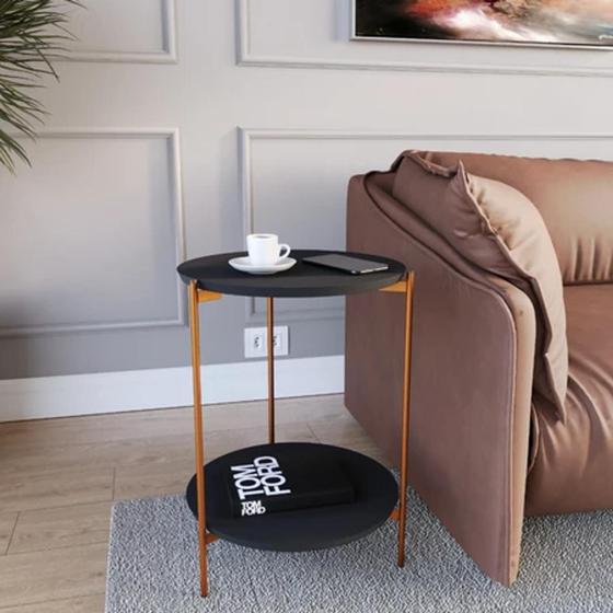 Imagem de Mesa de Apoio Duda Lateral Canto Sala/Escritório/quarto com Pés de Ferro Bronze