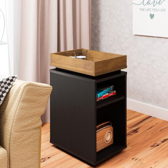 Imagem de Mesa De Apoio Lateral Com Nicho Artely Olivia Cor Preto com Pinho