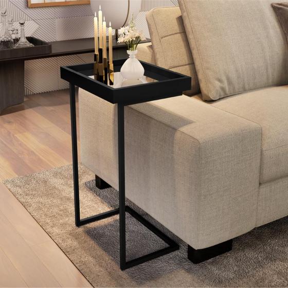 Mesa de Apoio Lateral Decorativa Quadrada com Espelho 0,75m para Sofá Luxo JB4774 Preto Menor preço em Mesa de Apoio Lateral Decorativa Quadrada com Espelho 0,75m para Sofá Luxo JB4774 Preto