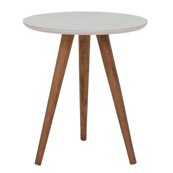 Imagem de Mesa de apoio lateral ou canto tripé laqueada vidro off white 60cm altura ferrugine design