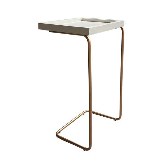 Mesa De Apoio Lateral Para Sofá Ou Cama Branca E Cobre Menor preço em Mesa De Apoio Lateral Para Sofá Ou Cama Branca E Cobre
