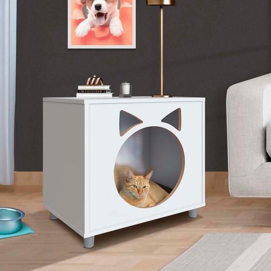 Imagem de Mesa De Apoio Para Gato Com Almofada Marrom 54cm x 36cm Branco Agnes Shop Jm