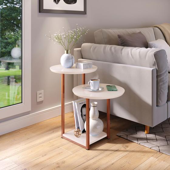 Mesa De Apoio Sala Alta Redonda Quadrada Lateral De Cama Cor Off White/rosê Gold Menor preço em Mesa De Apoio Sala Alta Redonda Quadrada Lateral De Cama Cor Off White/rosê Gold