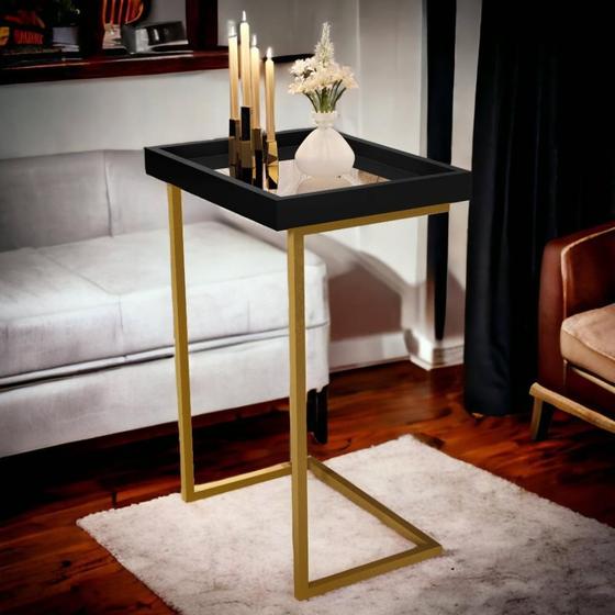 Imagem de Mesa de Apoio Sofá JB 4774 Preto e Dourado Bechara