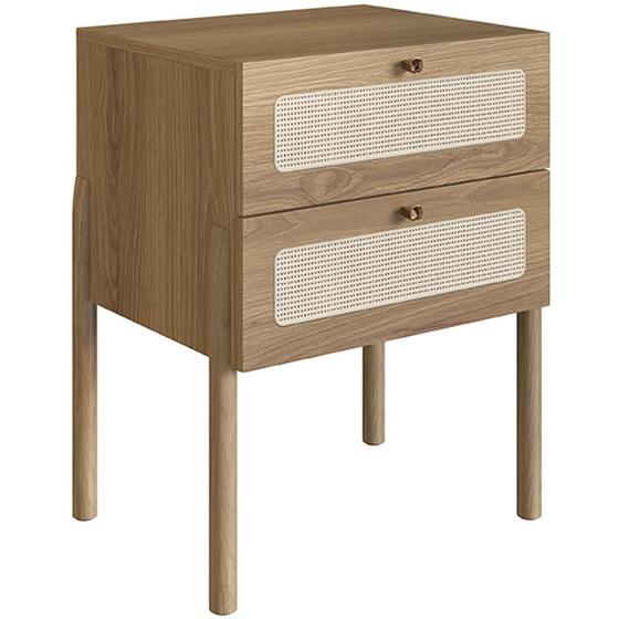 Imagem de Mesa de Cabeceira 02 Gavetas com Telinha Pés Madeira Moss A03 Hanover Roble - Lyam Decor