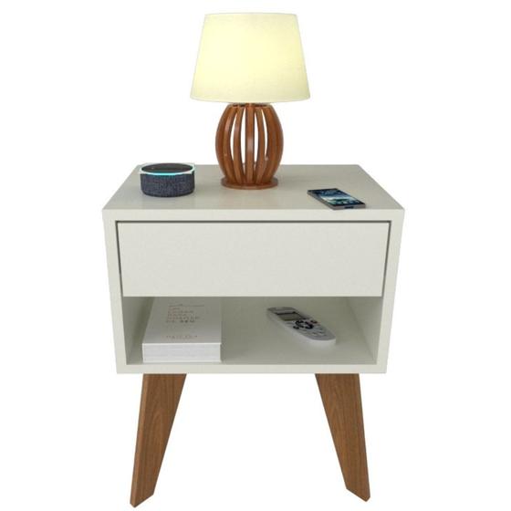 Imagem de Mesa de Cabeceira 1 Gaveta 40 cm MDF Branco com Pés