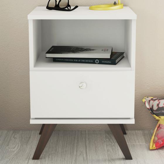 Mesa de Cabeceira 1 Gaveta Retrô Rt 3019 Branco - Movel Bento Menor preço em Mesa de Cabeceira 1 Gaveta Retrô Rt 3019 Branco - Movel Bento