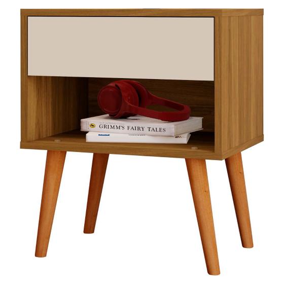 Imagem de Mesa de Cabeceira 100% MDF Com 1 Gaveta e 1 Nicho Camarú com Pérola - Villare - Robel Móveis