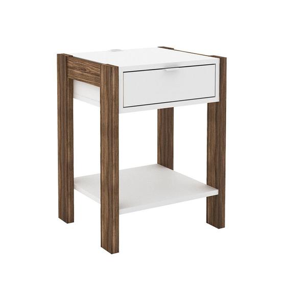 Imagem de Mesa de Cabeceira 41x54,5x35,5 cm Branco/Nogal Tecnomobili