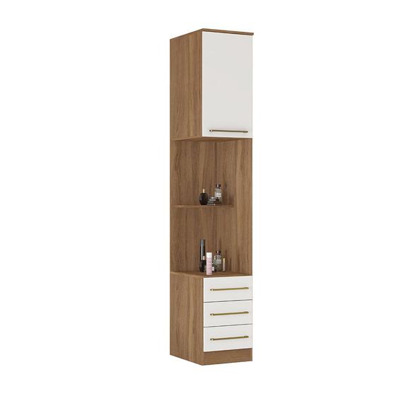 Mesa de Cabeceira Armário para Quarto Modulado 3 Gavetas Escócia Amêndola/Branco para Quarto Menor preço em Mesa de Cabeceira Armário para Quarto Modulado 3 Gavetas Escócia Amêndola/Branco para Quarto