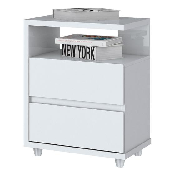 Mesa de Cabeceira Campeche 2 Gavetas Branco - Henn Menor preço em Mesa de Cabeceira Campeche 2 Gavetas Branco - Henn