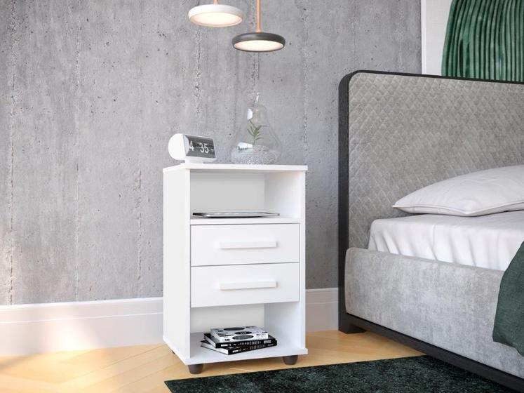 Mesa de Cabeceira CIE Com Nicho 2 Gavetas Cor Branco - SM Imagem de Mesa de Cabeceira CIE Com Nicho 2 Gavetas Cor Branco
