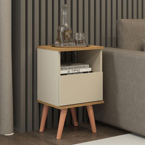 Imagem de Mesa de Cabeceira com 1 Gaveta Vicenza 36 x 61 Cm MDP Champanhe 0636 MENU