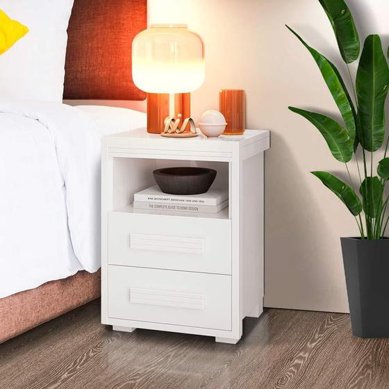 Imagem de Mesa de cabeceira com 2 gavetas branco