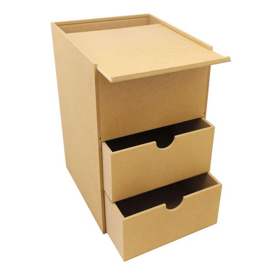 Imagem de Mesa de Cabeceira Com 3 Repartição Com 2 Gavetas 40x27,5x25 Mdf Madeira