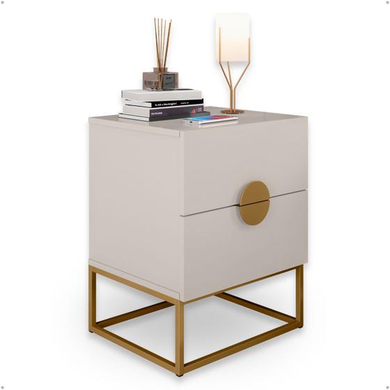Imagem de Mesa de Cabeceira Com Duas Gavetas Estilo Industrial Com Puxador Meia Lua - LH Móveis 