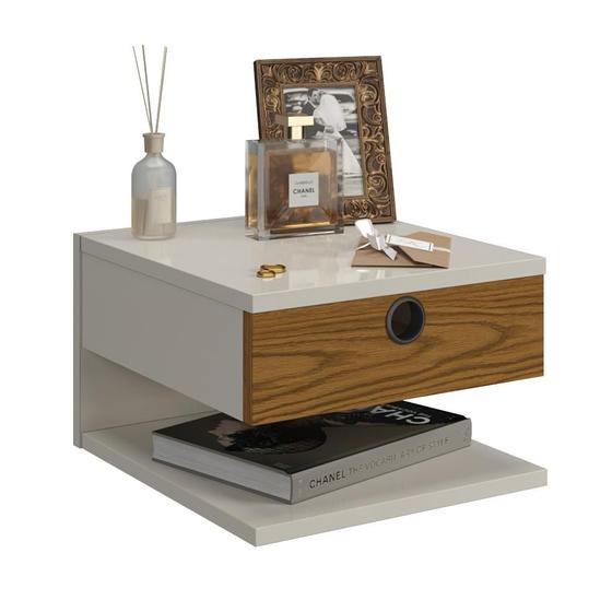 Imagem de Mesa de Cabeceira Criado Slim Suspensa - Off white/ Nature - Moveis Barboza