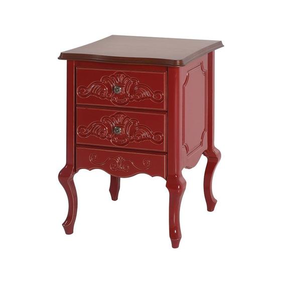 Imagem de Mesa de Cabeceira Decorativa Zahra 2 Gavetas Vermelho/Imbuía G71 - Gran Belo