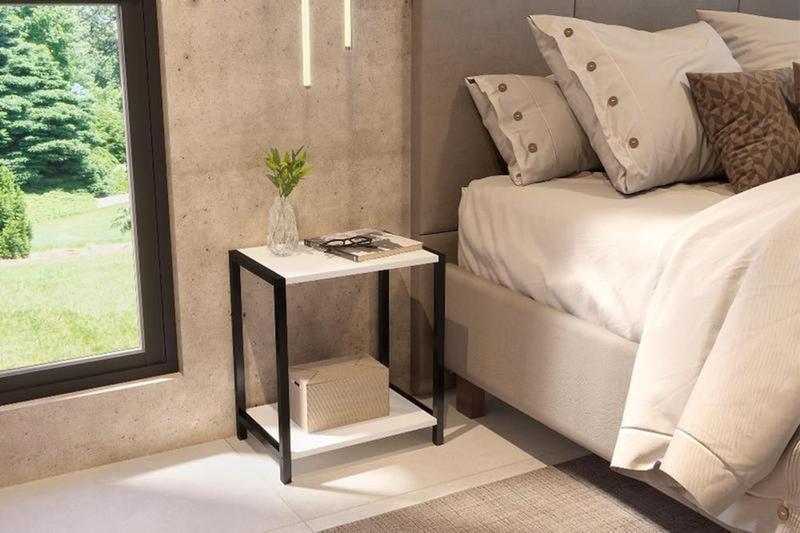 Imagem de mesa de cabeceira Estilo Industrial com Base de Ferro e MDF Branco