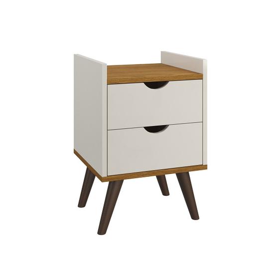 Imagem de Mesa De Cabeceira Estilo Retrô Luma Com 2 Gaveta Com Corrediças Telescópicas - Cor: Off White Com Freijó- Lojas K7