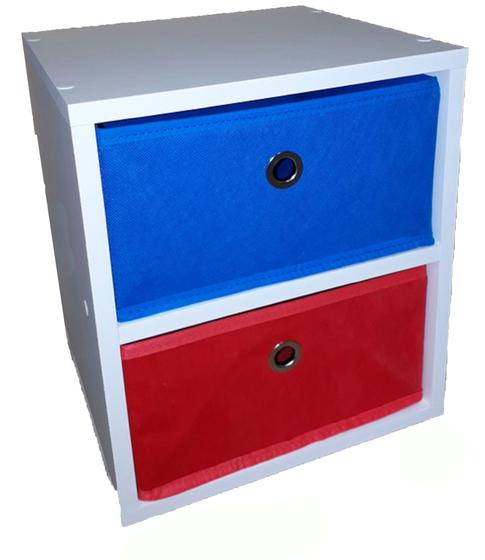 Imagem de Mesa de cabeceira  gaveteiro Organibox com 2 gavetas 32x39,5x30cm - Vermelho e Azul