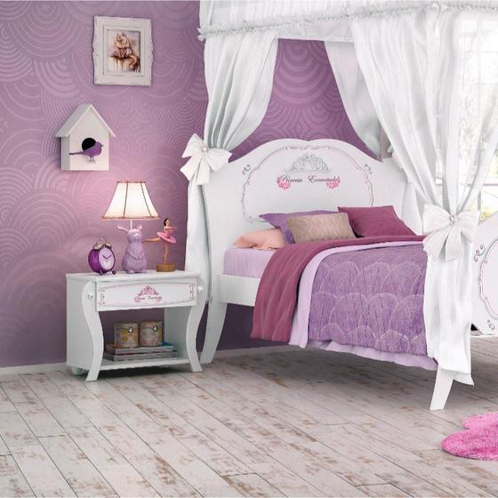 Imagem de Mesa de Cabeceira Infantil 1 Gaveta Princesa Encantada Clean Pura Magia Branco