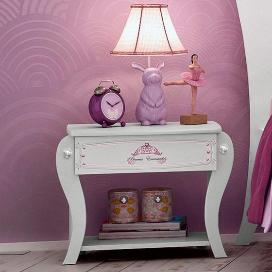 Imagem de Mesa de Cabeceira Infantil 1 Gaveta Princesa Encantada Clean Pura Magia Branco