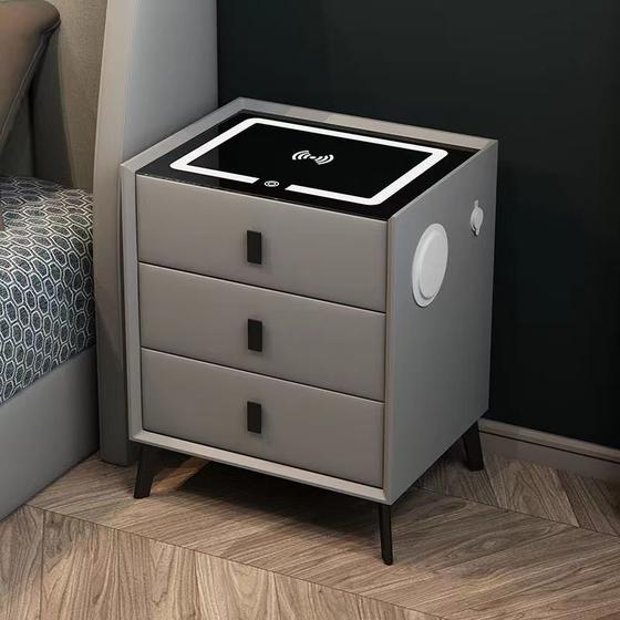 Mesa de cabeceira inteligente cinza 3 gavetas Menor preço em Mesa de cabeceira inteligente cinza 3 gavetas