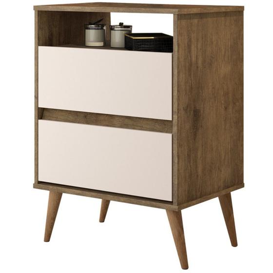 Imagem de Mesa de Cabeceira J&A Móveis Lotus retrô 2 gavetas e 1 nicho  Jequitibá/OFF White