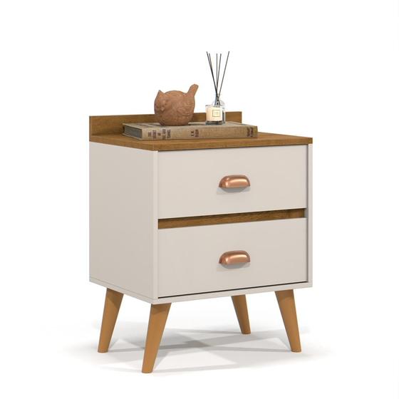 Imagem de Mesa De Cabeceira Lateral Cama Retrô Classic Prime 2 Gavetas Madero