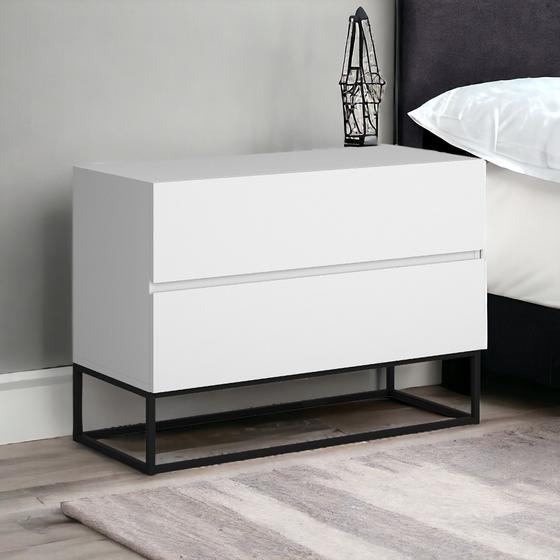 Imagem de Mesa De Cabeceira Linha Eros 60cm Comprimento MDF/MDP Com Base Metalon Cor Preto