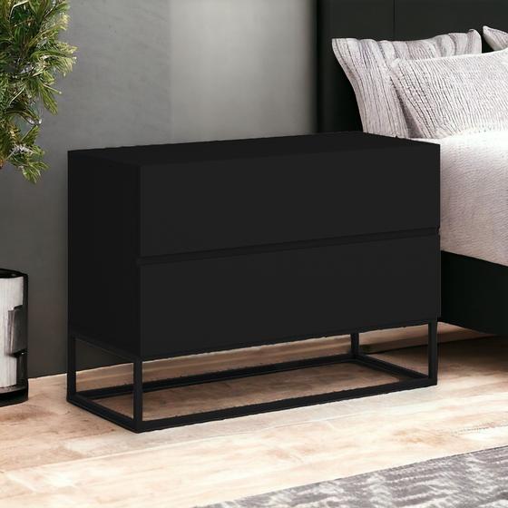 Imagem de Mesa De Cabeceira Linha Eros 60cm Comprimento MDF/MDP Com Base Metalon Cor Preto