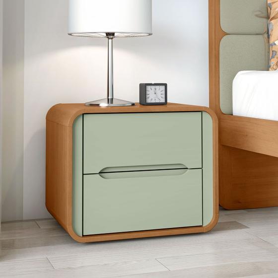 Imagem de Mesa de Cabeceira Loop 2 Gavetas Amendoa Clean/Salvia - Móveis Lopas