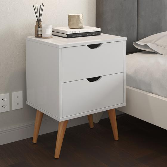 Mesa de Cabeceira Madri 2 Gavetas Branco Menor preço em Mesa de Cabeceira Madri 2 Gavetas Branco