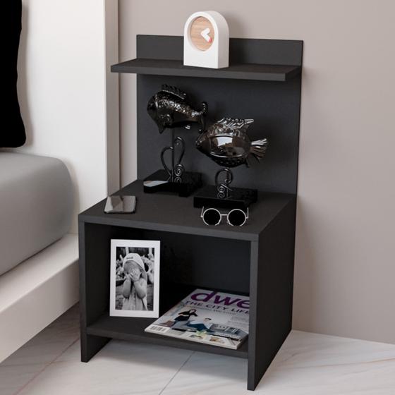 Imagem de Mesa de Cabeceira Mesinha de Canto Quarto com Nicho e Prateleira Decorativa Criado Para Quarto Casal Solteiro