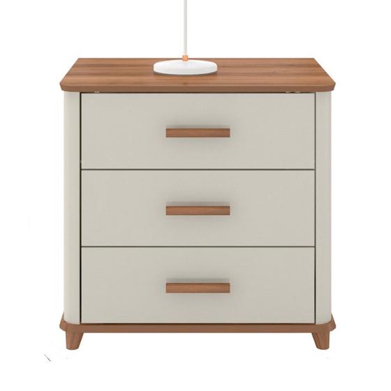 Mesa de Cabeceira Mini Cômoda Maitê 3 Gavetas Nature/Off White Fabrimoveis Menor preço em Mesa de Cabeceira Mini Cômoda Maitê 3 Gavetas Nature/Off White Fabrimoveis