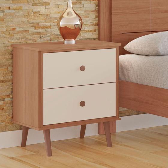Imagem de Mesa De Cabeceira Monza 2 Gavetas em MDF com Pés estilo Retrô Tuboarte