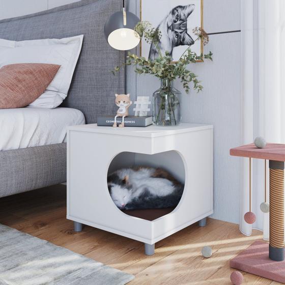Imagem de Mesa de Cabeceira Nicho para Pets com Almofada em Corino Completa Móveis
