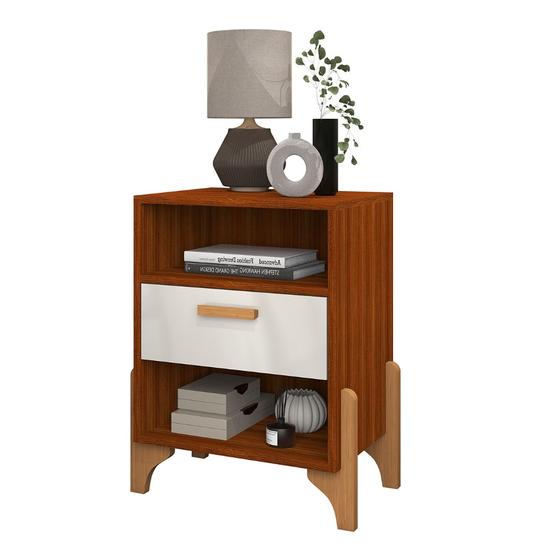 Imagem de Mesa de Cabeceira Ônix Design Moderno com Gaveta e Prateleiras