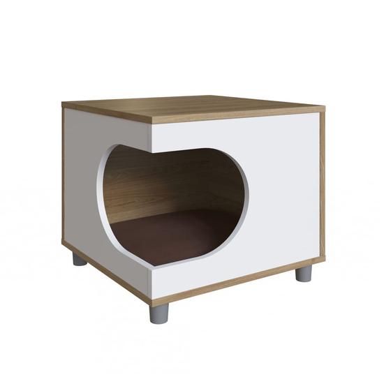 Imagem de Mesa de Cabeceira ou Lateral para Cão ou Gato com Almofada CMP Oak e Branco