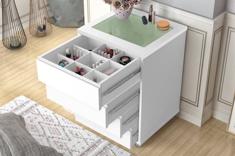 Imagem de Mesa de Cabeceira para cama 4 gavetas e porta objetos com vidro Decor Potente Branco