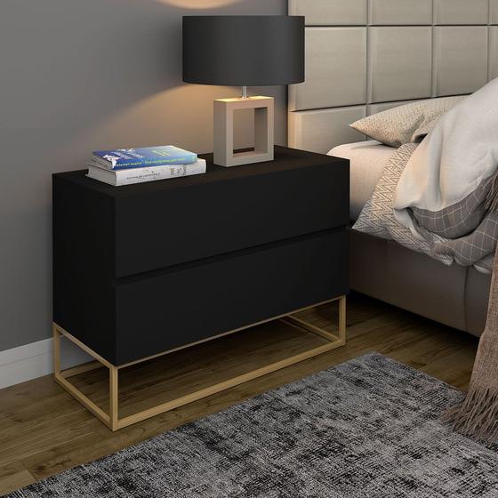 Imagem de mesa de cabeceira para cama quarto casal eros 60cm 2 gavetas espaçosas e moderna design elegante e industrial